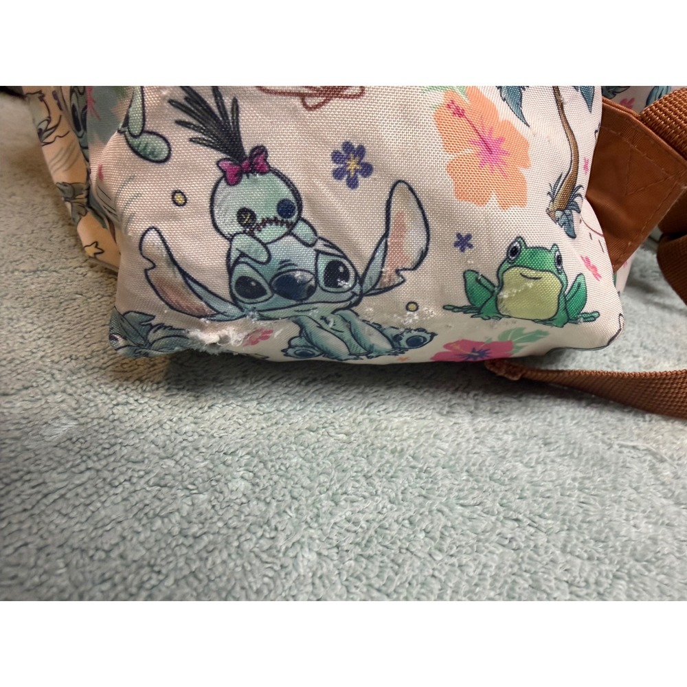 Disney Loungefly Stitch and Scrump Tropical Floral Canvas Backpack Cream Brown - Picture 12 of 14